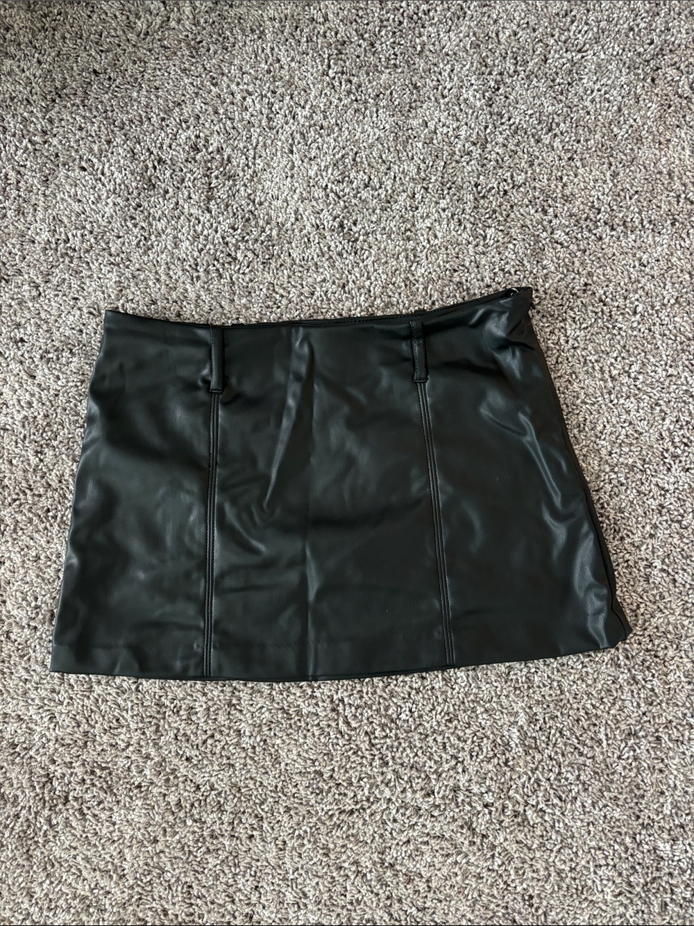 H&M Black Faux Leather Mini Skirt with Seam Detailing